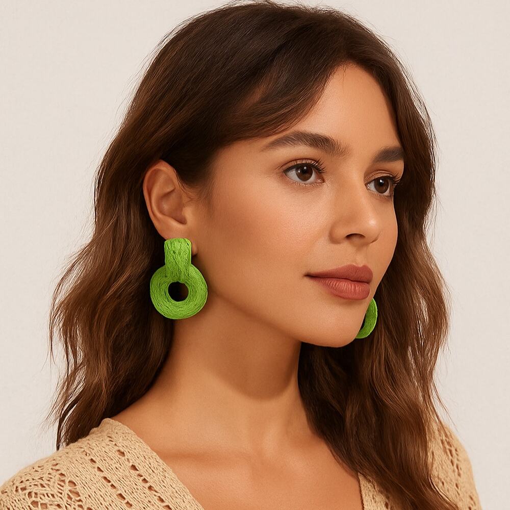 A247-D • Boho Geometric Raffia Rattan Earrings